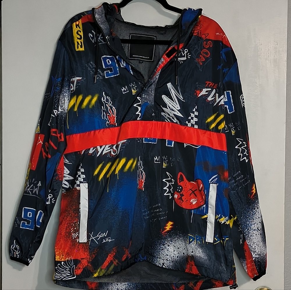 Reason Graphic Jacket with Red and Blue Accents